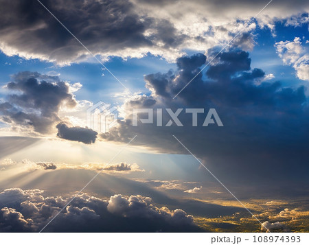 Dramatic amazing sky and clouds from above at sunset.Colorful pastel sky background 108974393