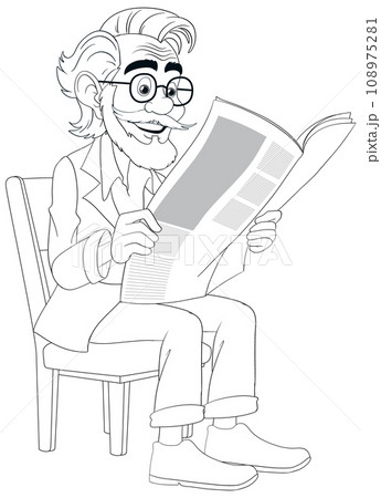 Vintage Grandfather Reading Newspaper in Vintage Chair 108975281
