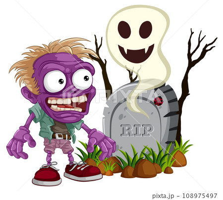 Scary Zombie Encounters Ghost at Tombstone Scary Zombie Encounters Ghost at Tombstone 108975497
