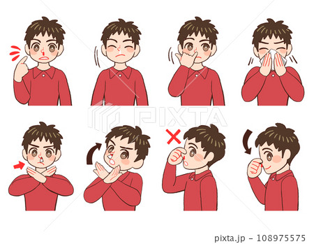 鼻血を出している男の子供のイラストセット 108975575