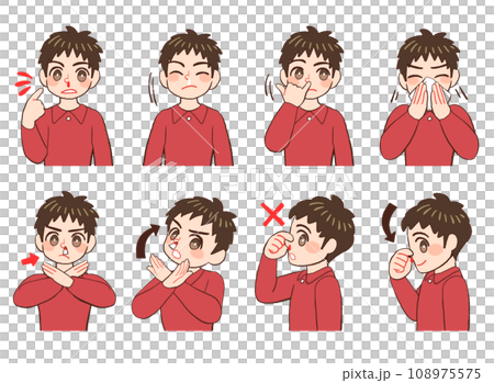 鼻血を出している男の子供のイラストセット 108975575