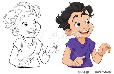 Smiling Half-Body Cartoon Boy Character Illustration Smiling Half-Body Cartoon Boy Character Illustration 108975680