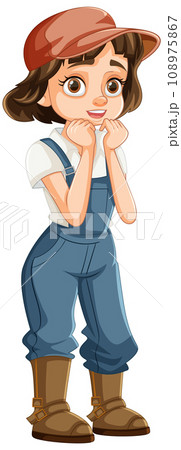 Shy Farmer Girl in Denim Overalls Shy Farmer Girl in Denim Overalls 108975867