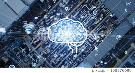 工場とAIイメージ　バナー・広告向け横長ビジュアル 108976090