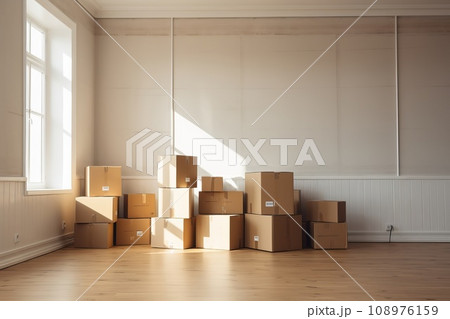 段ボールの置かれた部屋　AI生成画像　AI画像 108976159