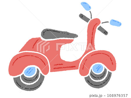 おしゃれな赤いスクーター、色鉛筆テクスチャの手描きのイラスト おしゃれな赤いスクーター、色鉛筆テクスチャの手描きのイラスト 108976357