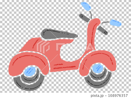 おしゃれな赤いスクーター、色鉛筆テクスチャの手描きのイラスト おしゃれな赤いスクーター、色鉛筆テクスチャの手描きのイラスト 108976357