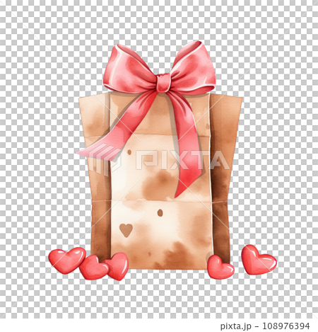 Watercolor Valentines papar bag decorated with bows in pink and red Watercolor Valentines papar bag decorated with bows in pink and red 108976394