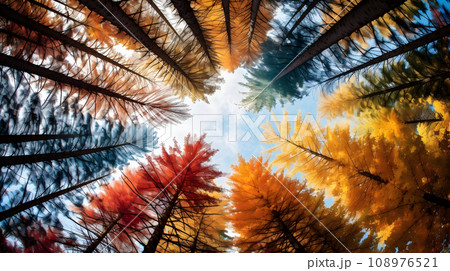 紅葉した木々を見上げる 紅葉した木々を見上げる 108976521