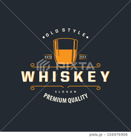 Whiskey Logo, Drink Label Design With Old Retro Vintage Ornament Illustration Premium Template Whiskey Logo, Drink Label Design With Old Retro Vintage Ornament Illustration Premium Template 108976906