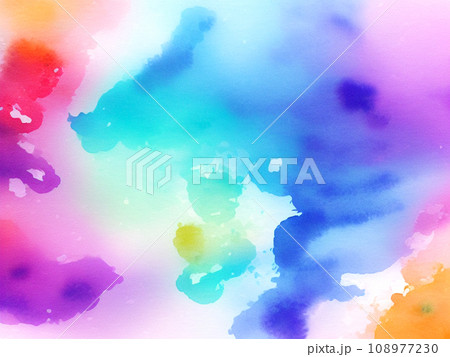 水彩絵の具を滲ませたカラフル背景 108977230