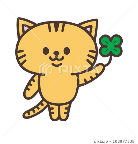 四つ葉のクローバーを持った猫 108977339