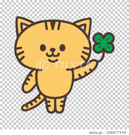 四つ葉のクローバーを持った猫 108977339