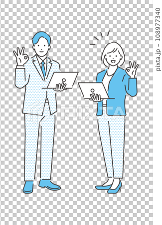 Full body vector illustration material of a businessman and businesswoman giving an OK sign 108977340