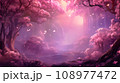 Light magical forest in pink colors with flowers 108977472