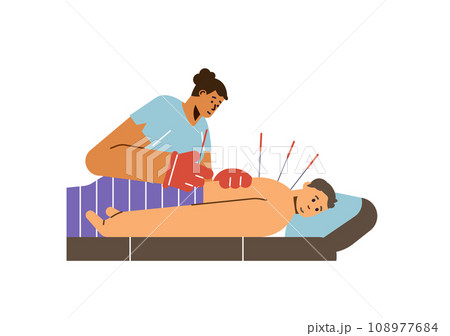 Acupuncture back and spine treatment flat vector illustration isolated. Acupuncture back and spine treatment flat vector illustration isolated. 108977684
