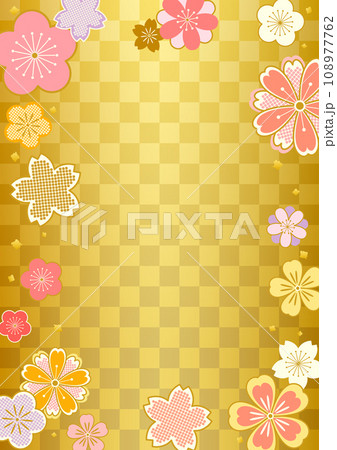 和風の花と市松模様 背景素材 A3 和風の花と市松模様 背景素材 A3 108977762