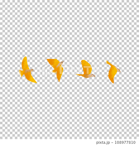 テクスチャのある空を飛ぶ黄色い鳥のイラスト4種 テクスチャのある空を飛ぶ黄色い鳥のイラスト4種 108977810