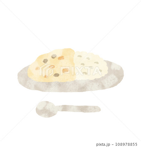 水彩手描き　シチューライスのイラスト　テクスチャあり 108978855