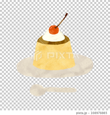 水彩手描き　レトロなプリンのイラスト　テクスチャあり 108978865