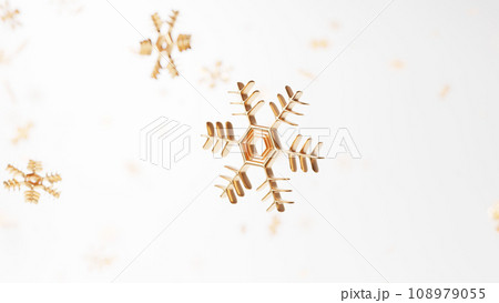 白背景に金色の雪の結晶。背景素材。3D（横長） 108979055