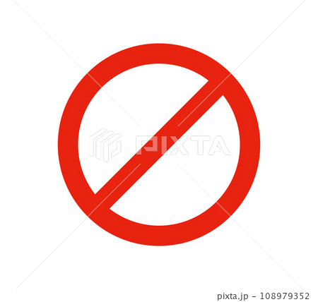 Prohibited circle sign. Prohibition red icon. Ban icon. Red circle with cross line symbol. Caution frame symbol. Forbidden stop sign. Vector illustration isolated on white background Prohibited circle sign. Prohibition red icon. Ban icon. Red circle with cross line symbol. Caution frame symbol. Forbidden stop sign. Vector illustration isolated on white background 108979352