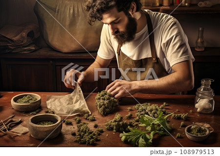 A man secretly makes cigarettes with marijuana in the basement. 108979513