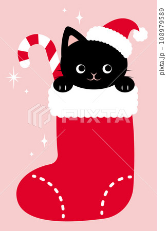 黒猫が入ったクリスマスの靴下の背景イラスト 108979589