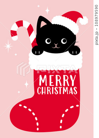 黒猫が入ったクリスマスの靴下の背景イラスト 黒猫が入ったクリスマスの靴下の背景イラスト 108979590