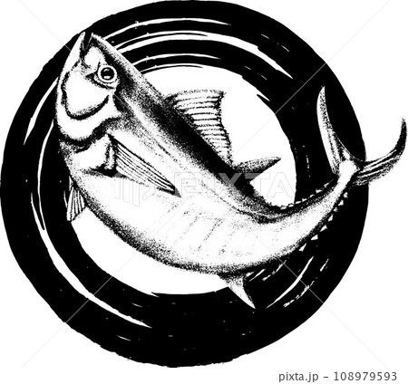 マグロの和風な墨絵マークイラスト 108979593
