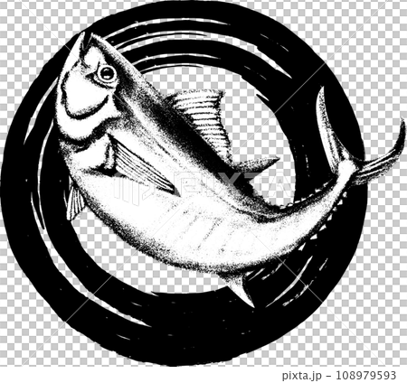 鮪魚的日式 sumi-e 標記插圖 108979593