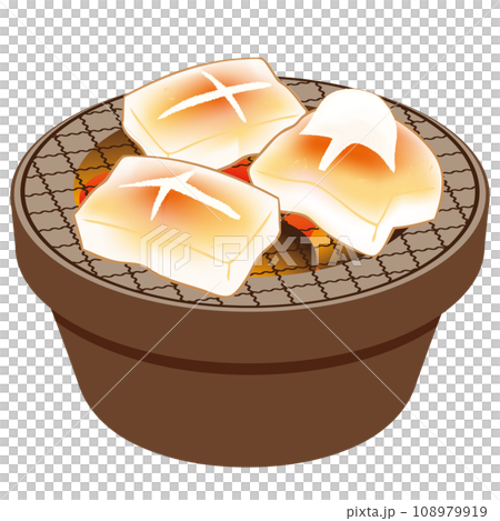 七輪で焼いた美味しそうなお餅のベクターイラスト 108979919