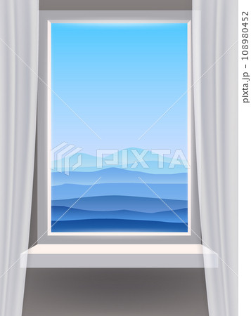 Window view interior, minimal landscape, hills, mountains 108980452