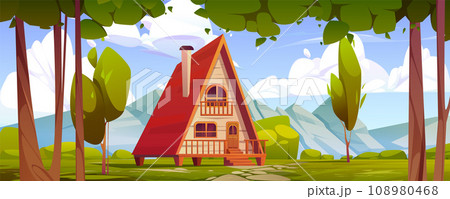 Cozy chalet in summer mountain valley Cozy chalet in summer mountain valley 108980468