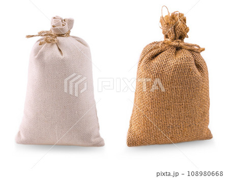Set of White Bags of burlap isolated on white background Set of White Bags of burlap isolated on white background 108980668