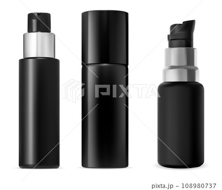 Black bottle mockup. Plastic foam spray tube 108980737