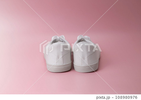 Closeup view of clean white sneakers Closeup view of clean white sneakers 108980976