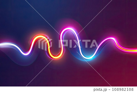 Neon rounded pulse waves with shining effects on dark background 108982108