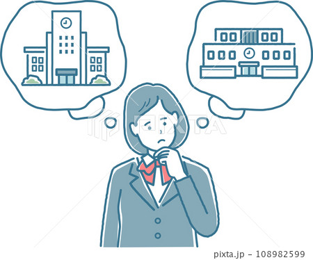 志望校で悩んでいる女子学生 108982599