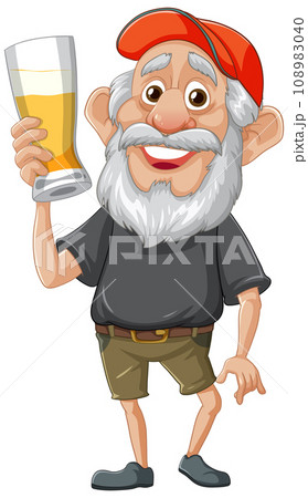 Old Grandfather with Hat and Glasses Holding a Pint 108983040