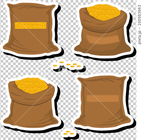 Illustration on theme big colored set different types bags, full sack of coins 108983663