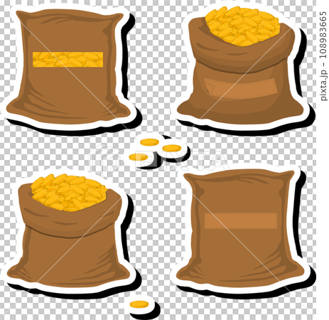 Illustration on theme big colored set different types bags, full sack of coins 108983665