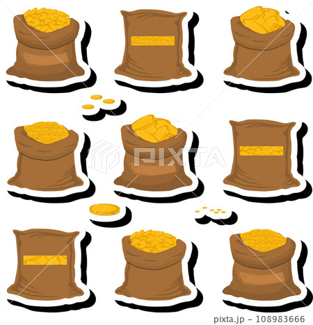 Illustration on theme big colored set different types bags, full sack of coins 108983666