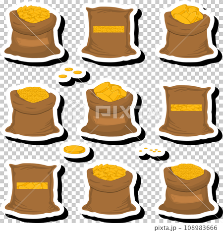 Illustration on theme big colored set different types bags, full sack of coins 108983666