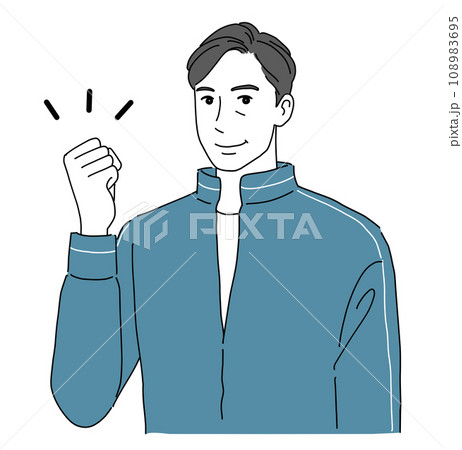 ガッツポーズするスポーツウェアの中高年男性 108983695