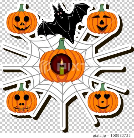 Illustration on theme sticker for celebration holiday Halloween with orange pumpkins Illustration on theme sticker for celebration holiday Halloween with orange pumpkins 108983723