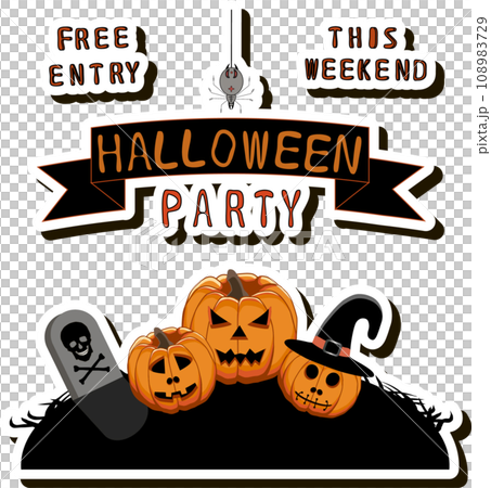 Illustration on theme sticker for celebration holiday Halloween with orange pumpkins Illustration on theme sticker for celebration holiday Halloween with orange pumpkins 108983729