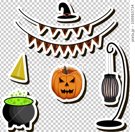 Illustration on theme sticker for celebration holiday Halloween with orange pumpkins Illustration on theme sticker for celebration holiday Halloween with orange pumpkins 108983734
