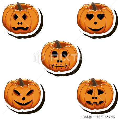Illustration on theme sticker for celebration holiday Halloween with orange pumpkins Illustration on theme sticker for celebration holiday Halloween with orange pumpkins 108983743