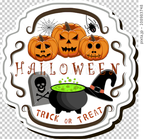 Illustration on theme sticker for celebration holiday Halloween with orange pumpkins Illustration on theme sticker for celebration holiday Halloween with orange pumpkins 108983748